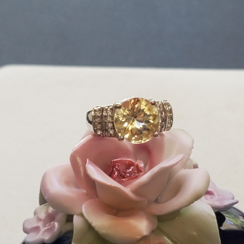 Sterling Citron Feldspar and White Topaz Ring size 6.75-7 (See pics/description) - Picture 12 of 16